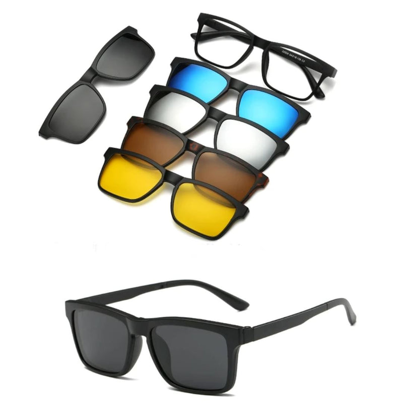 Óculos de Sol Magnético | Óculos Unissex 5 Em 1 | Frete Grátis Óculos Magnético | GA Leveza Store Clássico Estilo Ray-Ban 