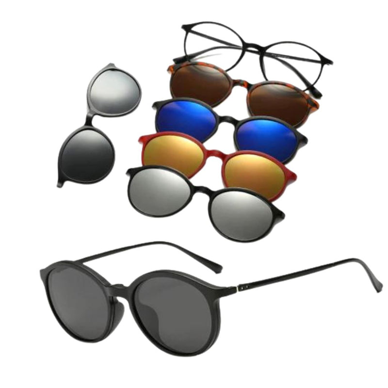 Óculos de Sol Magnético | Óculos Unissex 5 Em 1 | Frete Grátis Óculos Magnético | GA Leveza Store Redondo 